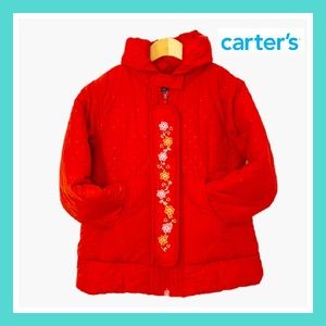 Carter’s Red Puffer Hooded Jacket Coat Christmas Winter Fall Cold Holiday t 5/6